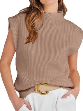 Sleeveless Mock Neck Knit Top in Taupe